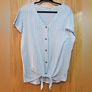Weatherproof Vintage XXL Light Blue Textured knit Button Front Tie Top